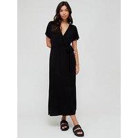 Everyday Jersey Wrap Beach Midi Dress - Black