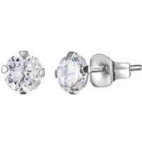 Love Gold 9Ct White Gold 4Mm Cubic Zirconia Solitaire Stud Earrings