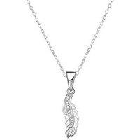 The Love Collection Sterling Silver Feather Cubic Zirconia Necklace