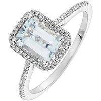 The Love Collection Arrosa 9Ct White Gold 7*5Mm Aquamarine And 0.12Ct Diamond Ring