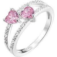 The Love Silver Collection Sterling Silver & Pink Heart Cubic Zirconia Double Row Ring