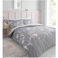 Catherine Lansfield Meadowsweet Floral Duvet Cover Set - Grey Pink