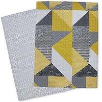 Catherine Lansfield Larsson Geo Tea Towels In Ochre - Set Of 2