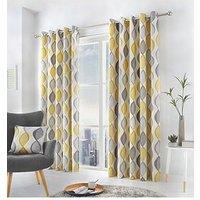 LENNOX Geometric Ogee Wave Vertical Print Lined Eyelet Ring Top Curtains Pair