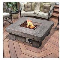 Teamson Home Gas Fire Pit Wooden With Lava Rock And Cover