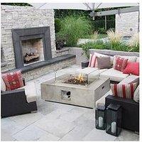 Teamson Home Outdoor Gas Fire Pit Wooden With Lava Rock & Cover