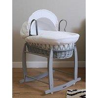 Clair De Lune Waffle Grey Wicker Moses Basket And Deluxe Rocking Stand - White