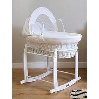 Clair De Lune Waffle White Wicker Moses Basket And Deluxe Rocking Stand