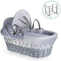 Clair De Lune Dimple Grey Wicker Moses Basket & Deluxe Rocking Stand - Grey