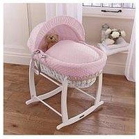 Clair De Lune Dimple White Wicker Moses Basket & Deluxe Rocking Stand - Pink