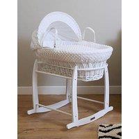 Clair De Lune Dimple White Wicker Moses Basket & Deluxe Rocking Stand - White