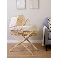 Clair De Lune Waffle Palm Moses Basket & Natural Folding Stand