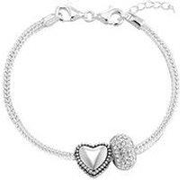 The Love Collection Sterling Silver Charm Bracelet With Heart & Crystal Charm