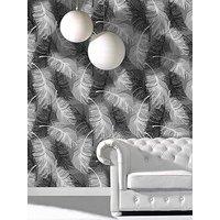 Fine Decor Feather Monochrome Feature Wall Glitter Wallpaper