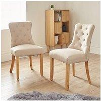 Very Home Warwick Chenille Pair Of Standard Dining Chairs - Natural/Oak Effect - Fsc Certified