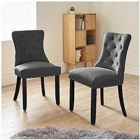 Very Home Warwick Velvet Pair Of Standard Dining Chairs - Charcoal/Black - Fsc Certified