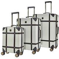 Rock Luggage Vintage 8-Wheel Suitcases 3 Piece Set - Cream
