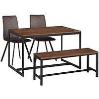 Julian Bowen Tribeca 120 Cm Dining Table, Bench + 2 Monroe Chairs - Walnut