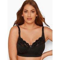 Yours Clothing Black Non Wired Cotton Lace Trim Bra