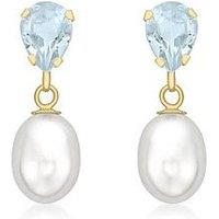 Love Gold 9Ct Yellow Gold Blue Topaz And Pearl 7Mm X 20Mm Teardrop Earrings