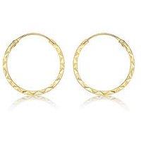 Love Gold 9Ct Yellow Gold 1Mm Tube 15Mm Diamond Cut Hoop Earrings