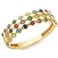 The Love Collection 9Ct Yellow Gold 33 X 1Mm Multi-Colour Round Cz 5Mm Rhombus-Pattern Ring