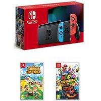 Nintendo Switch Neon Console With Super Mario 3D World + Bowser&Rsquo;S Fury & Animal Crossi