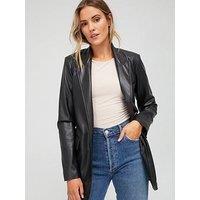 V By Very Faux Leather Blazer - Black