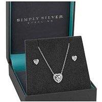 Simply Silver Gift Boxed Sterling Silver 925 Halo Heart Jewellery Set - 9Mm