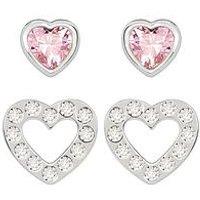 Radley Ladies Sterling Silver Pink And Clear Glass Stone Heart Shaped Studs
