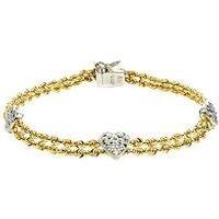 The Love Collection Sterling Silver & 9Ct Yellow Gold Bonded Double Rope & Hearts Bracelet 7.5 Inches