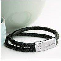 Treat Republic Personalised Men'S Dual Leather Woven Bracelet In Black