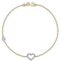 The Love Collection 9Ct 2-Colour Gold 3.5Mm Cz And 13Mm X 7.5Mm Cz Heart Bracelet 19Cm/7.5''