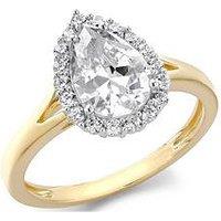 The Love Collection 9Ct Yellow Gold Pear Cz Split-Shoulder Halo Ring