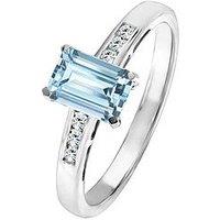 Love Gem 9Ct White Gold Emerald Cut 7*5Mm Aquamarine And Diamond Ring