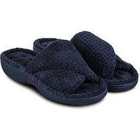 Totes Isotoner Popcorn Turnover Open Toe Slider - Navy