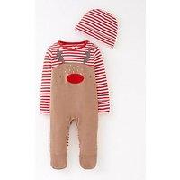 Mini V By Very Baby Unisex Christmas Reindeer Sleepsuit And Hat - Grey