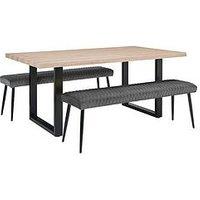 Julian Bowen Berwick 180 Cm Dining Table + 2 Luxe Low Benches - Oak/Grey