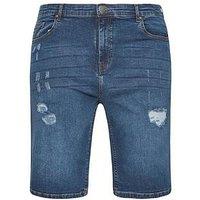 Badrhino Ripped Denim Shorts - Blue