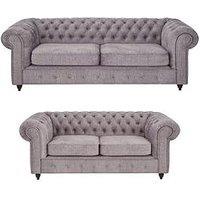 Very Home Laura Chesterfield Fabric 3 + 2 Sofa Set - Grey (Buy And Save!)