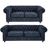 Very Home Laura Chesterfield Fabric 3 + 2 Sofa Set - Grey (Buy And Save!) - Fsc Certified