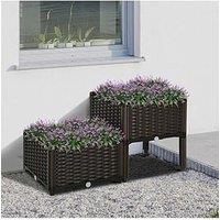 Outsunny Set Of 2 Raised Outdoor Garden Rattan Effect Planter Boxes
