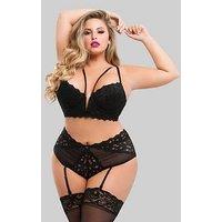 Lovehoney Plus Size Parisienne Black Lace Plunge Longline Bra Set