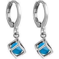 Silver Plated Hoop Drop Earrings With Created Aquamarine Stone Detail