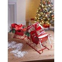 Festive Set Of 2 Red Metal Sleigh Christmas Decorations