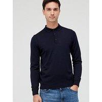 Boss Bono Long Sleeve Knitted Polo Shirt - Dark Blue