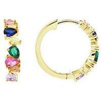 The Love Silver Collection Sterling Silver Gold Plated Multi-Colour Mixed Cut Cubic Zirconia 17Mm Hoop Earrings