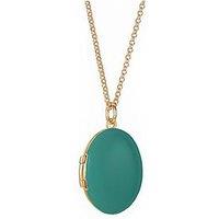 The Love Silver Collection Sterling Silver Gold Plated Oval Teal Enamel Locket Necklace