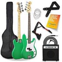 Full Size Bass Guitar Ultimate Kit With 15W Amp - 6 Months Free Lessons - Green