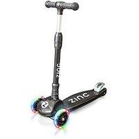 Zinc Three Wheeled Folding Light Up T-Motion Scooter (Black)